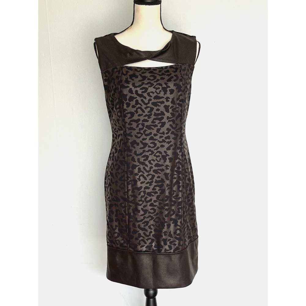 Alberto Makali Dress L Brown Faux Leather Camo Sleeveless Cocktails Party